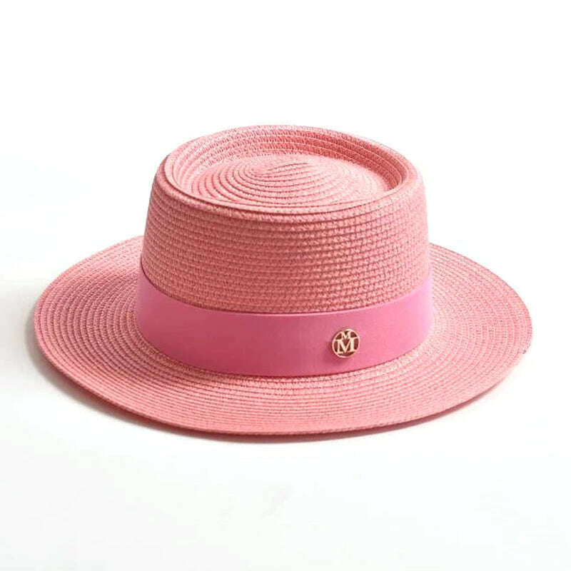 New Summer Straw Sun Hats for Women Ladies Fashion Flat Brim Ribbon Beach Hat Travel Dress Cap chapeau femme - KIMLUD
