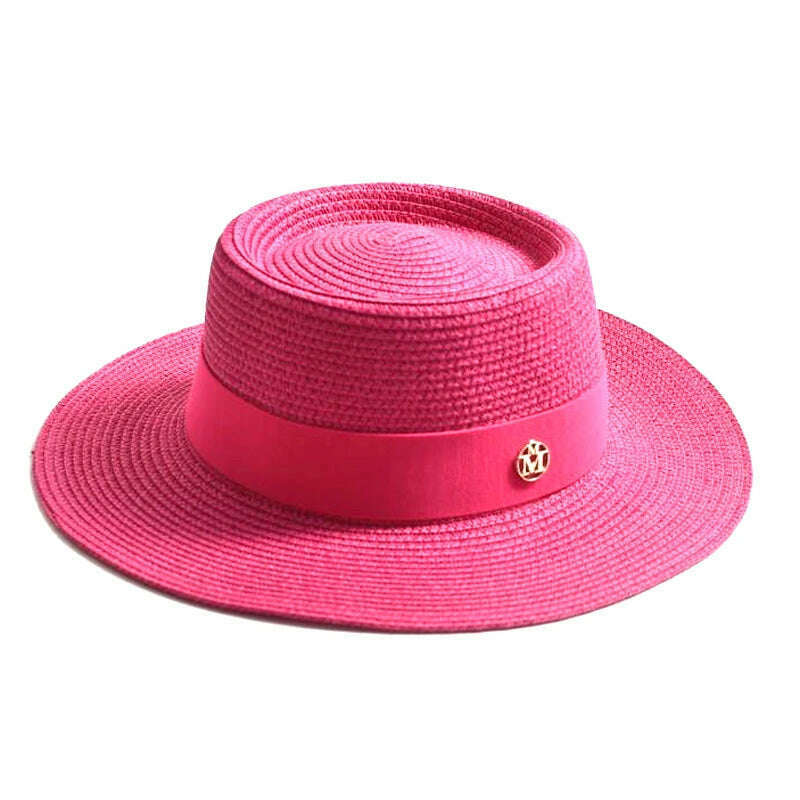 New Summer Straw Sun Hats for Women Ladies Fashion Flat Brim Ribbon Beach Hat Travel Dress Cap chapeau femme - KIMLUD
