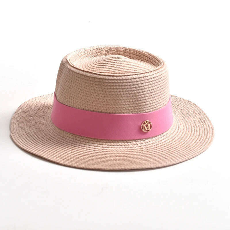 New Summer Straw Sun Hats for Women Ladies Fashion Flat Brim Ribbon Beach Hat Travel Dress Cap chapeau femme - KIMLUD