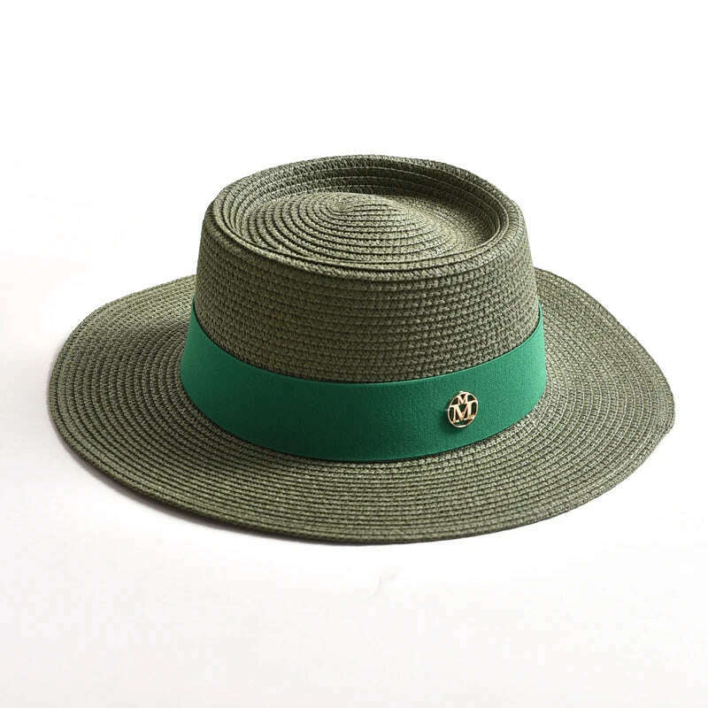 New Summer Straw Sun Hats for Women Ladies Fashion Flat Brim Ribbon Beach Hat Travel Dress Cap chapeau femme - KIMLUD