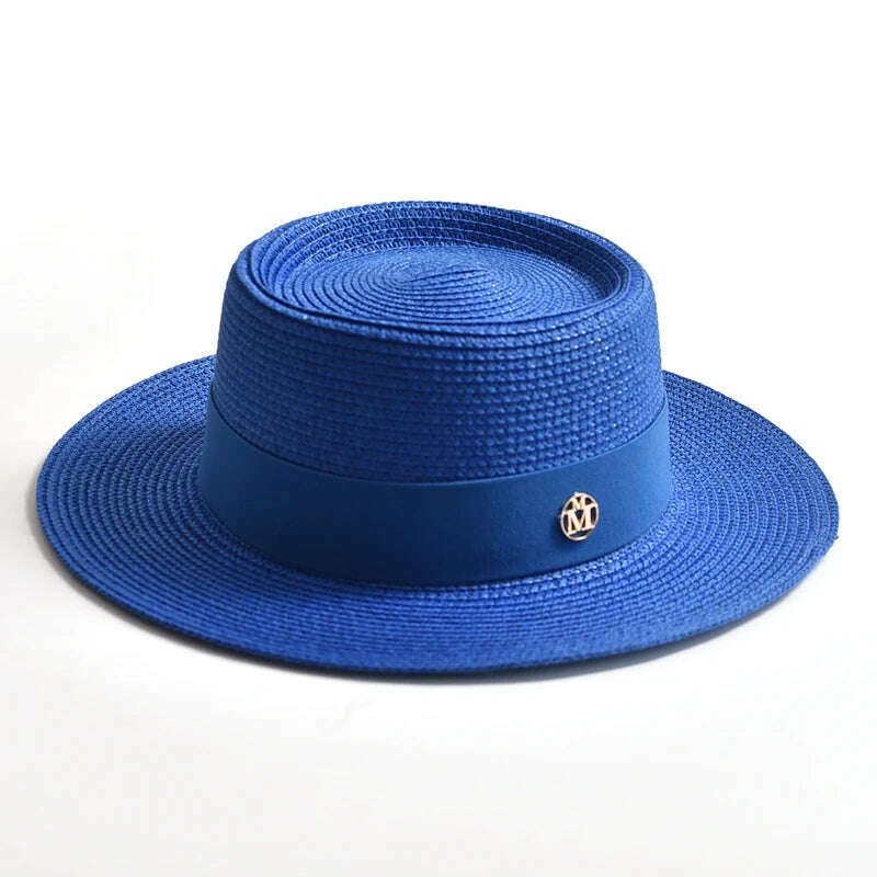 New Summer Straw Sun Hats for Women Ladies Fashion Flat Brim Ribbon Beach Hat Travel Dress Cap chapeau femme - KIMLUD