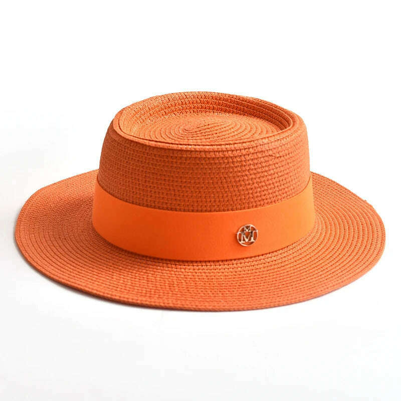 New Summer Straw Sun Hats for Women Ladies Fashion Flat Brim Ribbon Beach Hat Travel Dress Cap chapeau femme - KIMLUD