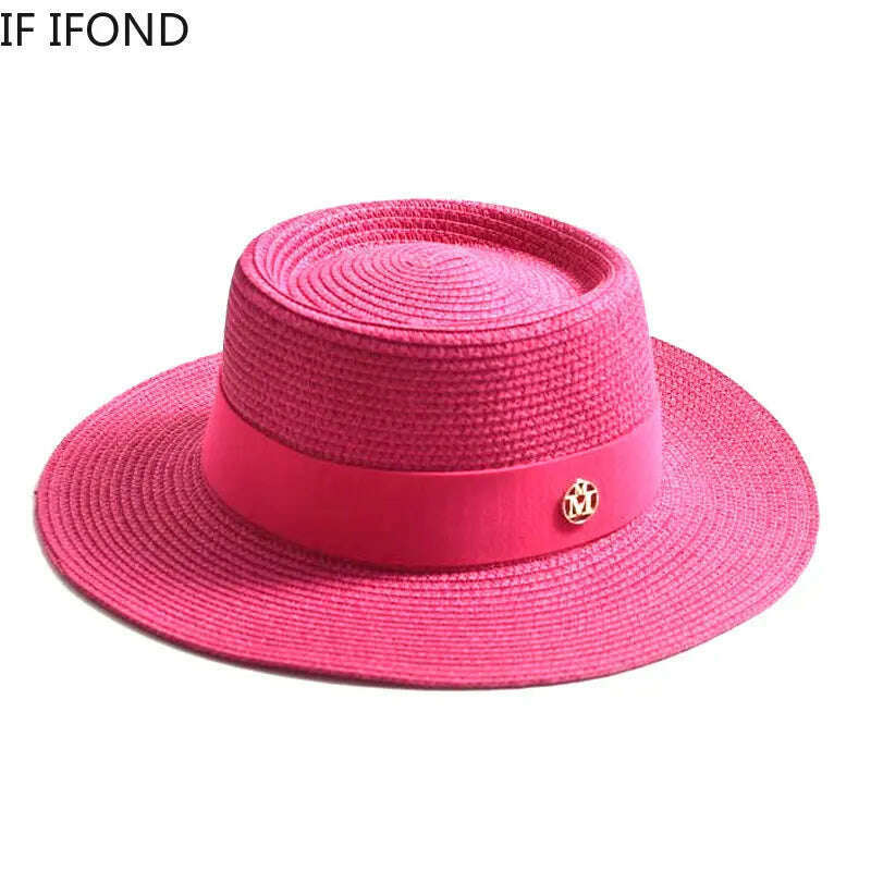 New Summer Straw Sun Hats for Women Ladies Fashion Flat Brim Ribbon Beach Hat Travel Dress Cap chapeau femme - KIMLUD