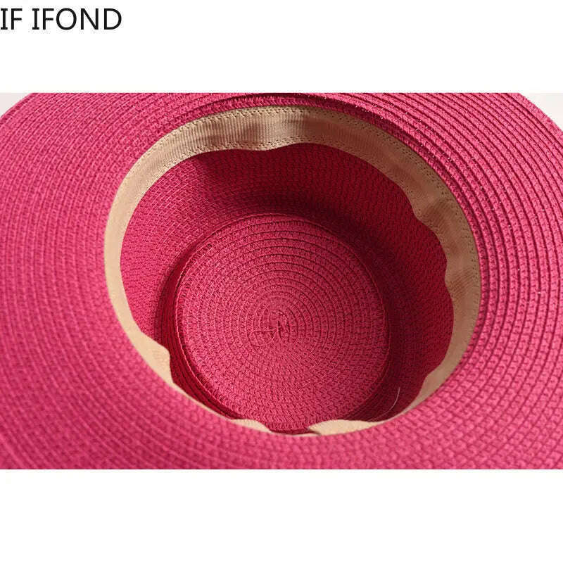 New Summer Straw Sun Hats for Women Ladies Fashion Flat Brim Ribbon Beach Hat Travel Dress Cap chapeau femme - KIMLUD