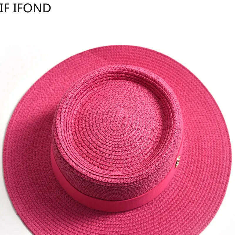 New Summer Straw Sun Hats for Women Ladies Fashion Flat Brim Ribbon Beach Hat Travel Dress Cap chapeau femme - KIMLUD