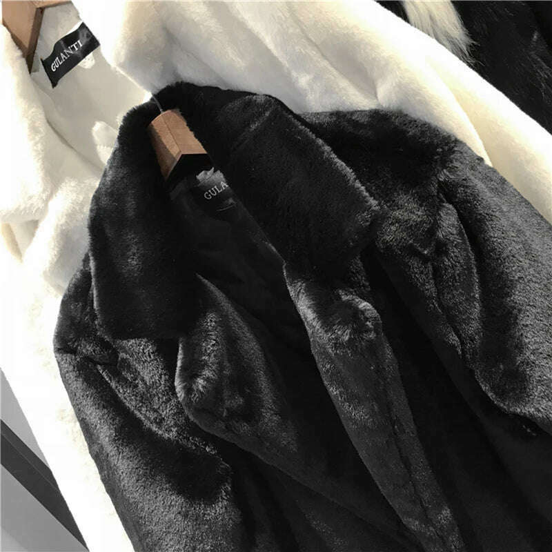 New Women Autumn Winter Furry Warm Fur Outerwear Fashion Loose Faux Fur Rabbit Long Jacket Casual Thickened Fur Coat - KIMLUD
