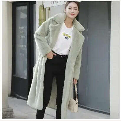 New Women Autumn Winter Furry Warm Fur Outerwear Fashion Loose Faux Fur Rabbit Long Jacket Casual Thickened Fur Coat - KIMLUD