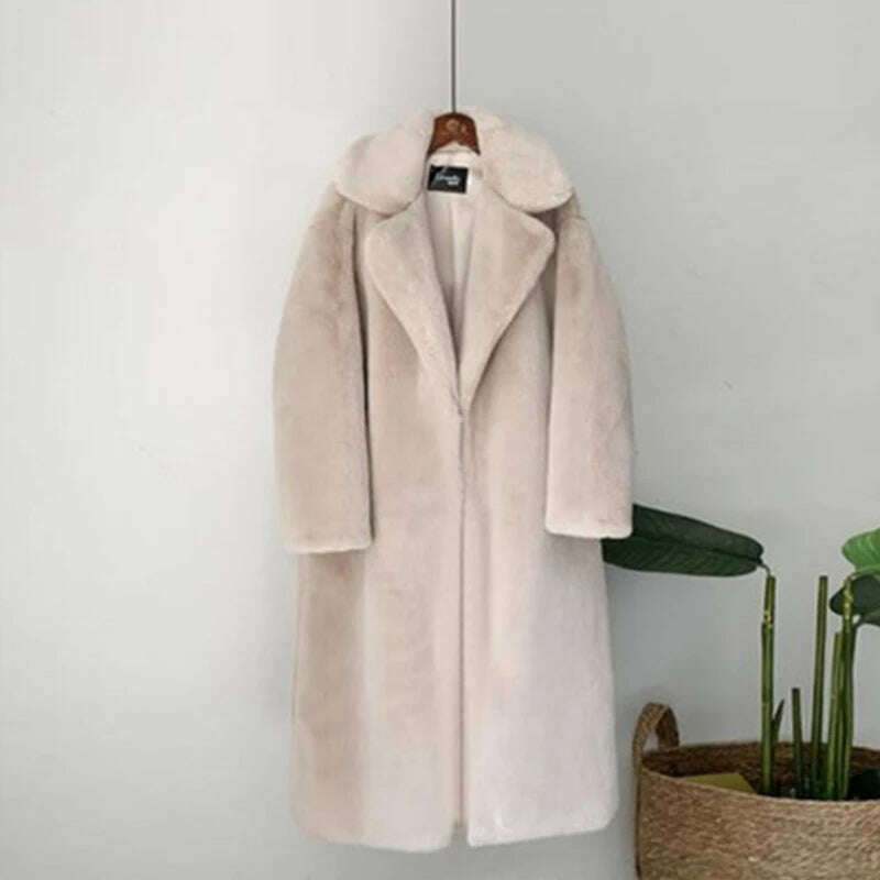 New Women Autumn Winter Furry Warm Fur Outerwear Fashion Loose Faux Fur Rabbit Long Jacket Casual Thickened Fur Coat - KIMLUD