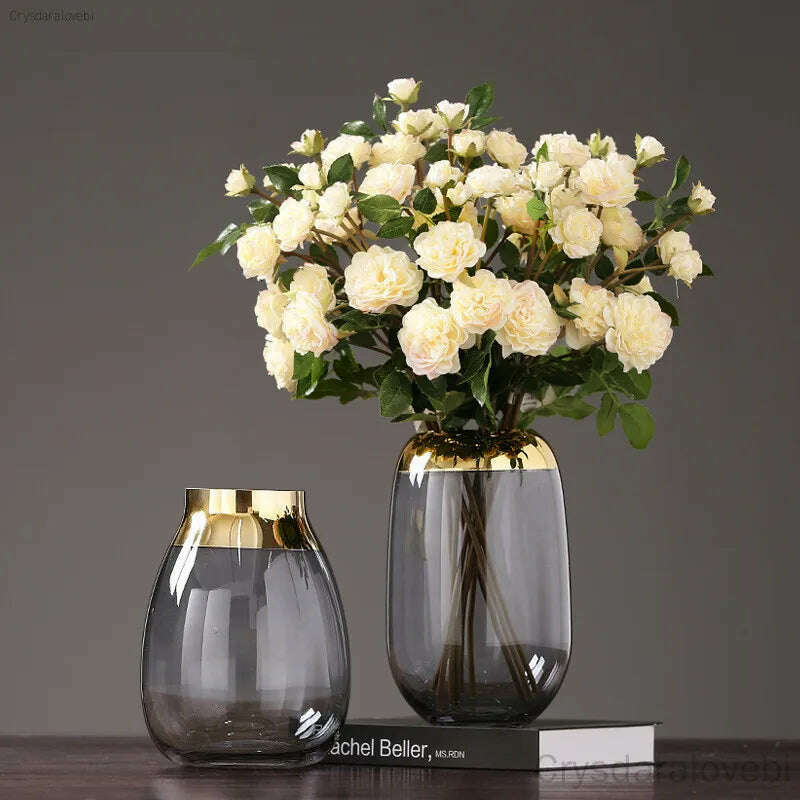 Nordic Light Luxury Phnom Penh Glass Vase Transparent Glass Hydroponic Flower Arrangement Modern Home Decoration Wedding Vase - KIMLUD