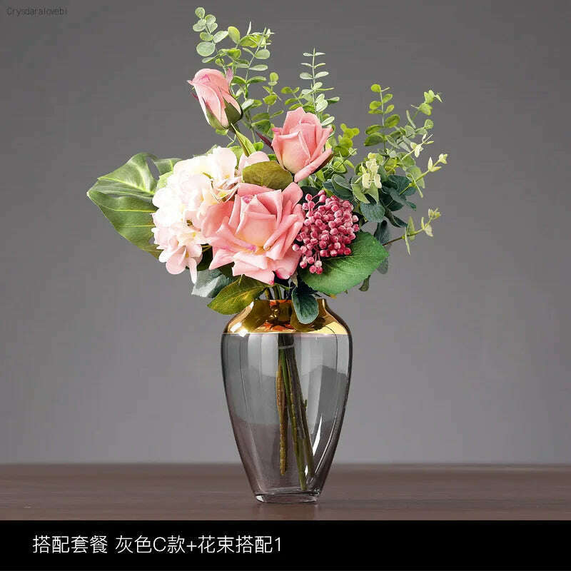 Nordic Light Luxury Phnom Penh Glass Vase Transparent Glass Hydroponic Flower Arrangement Modern Home Decoration Wedding Vase - KIMLUD