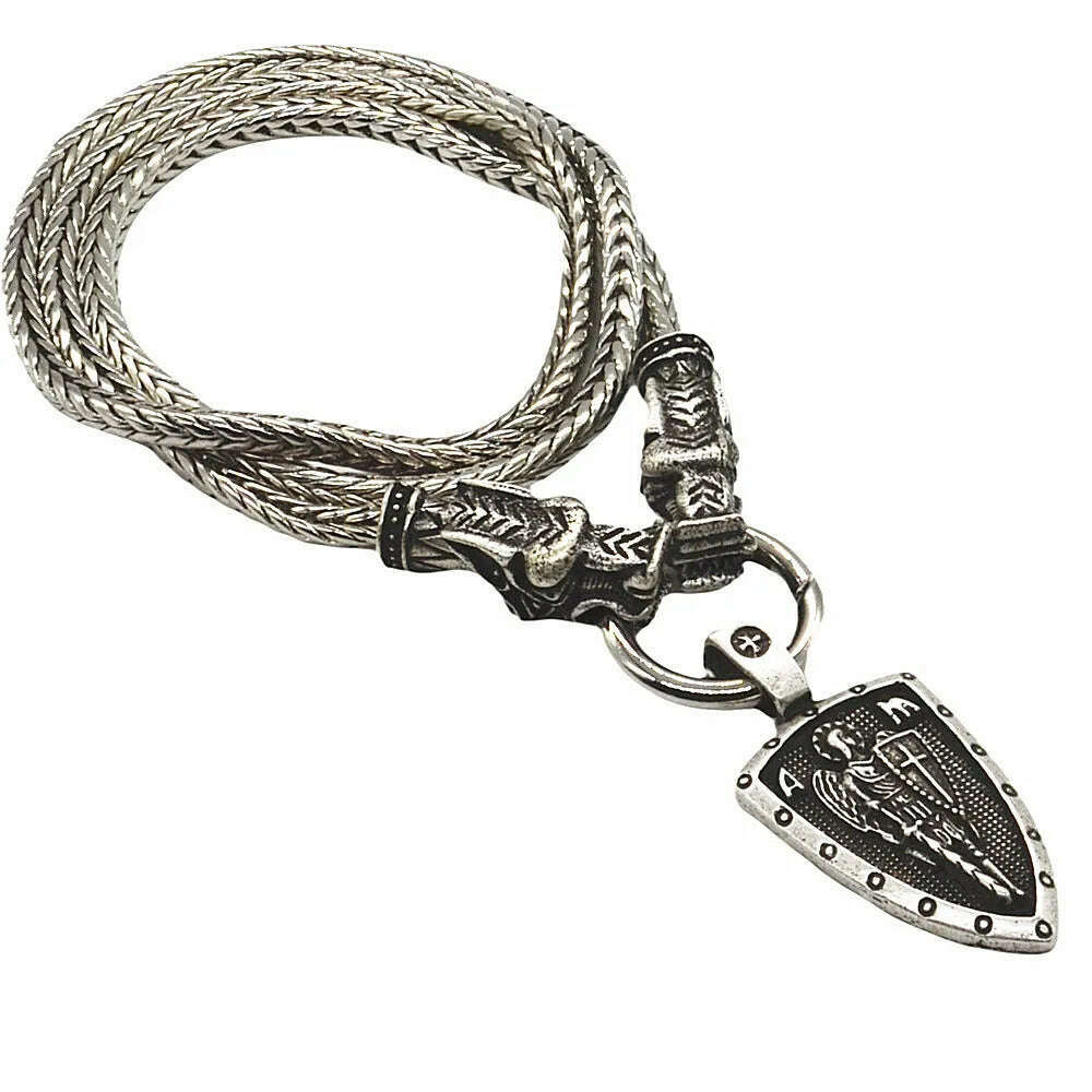 Nostalgia Archangel Michael Protect Us Saint Shield Pendant Wolf Head Amulet Talisman Metal Chain Viking Necklace Accessoires - KIMLUD