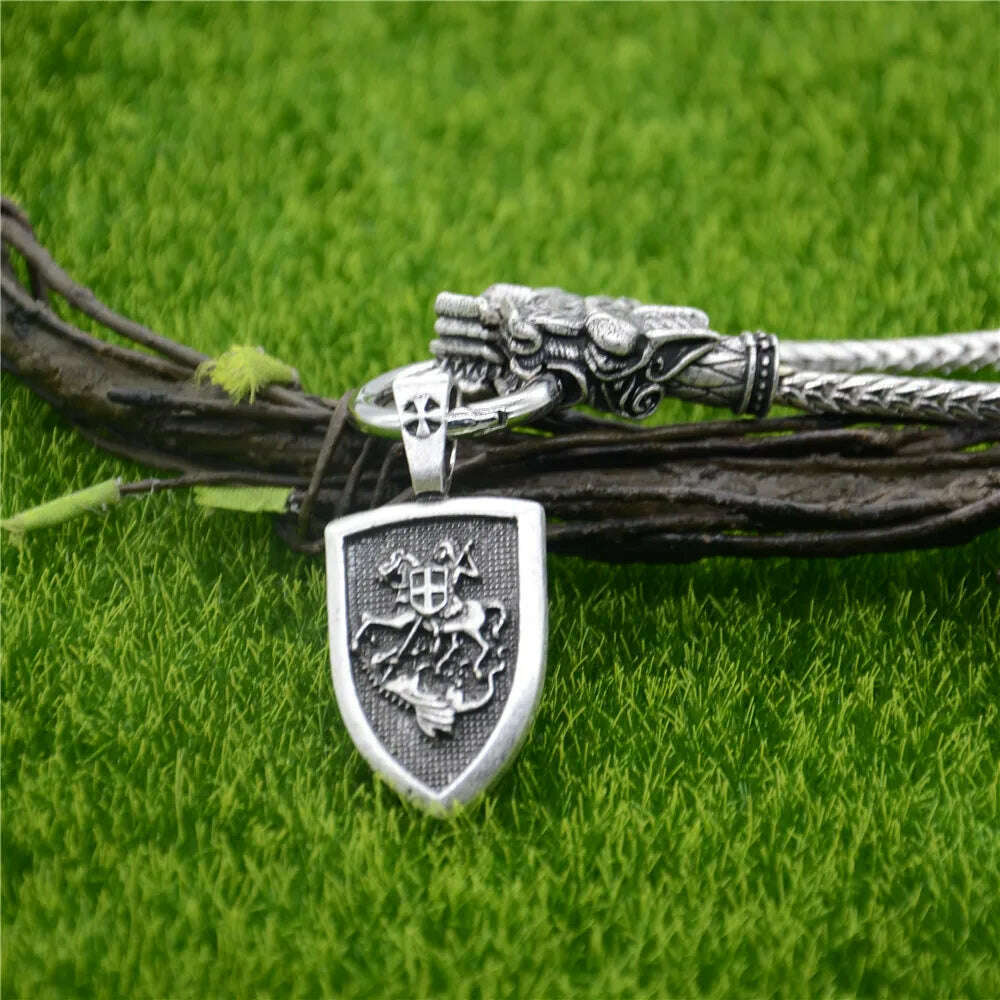Nostalgia Archangel Michael Protect Us Saint Shield Pendant Wolf Head Amulet Talisman Metal Chain Viking Necklace Accessoires - KIMLUD