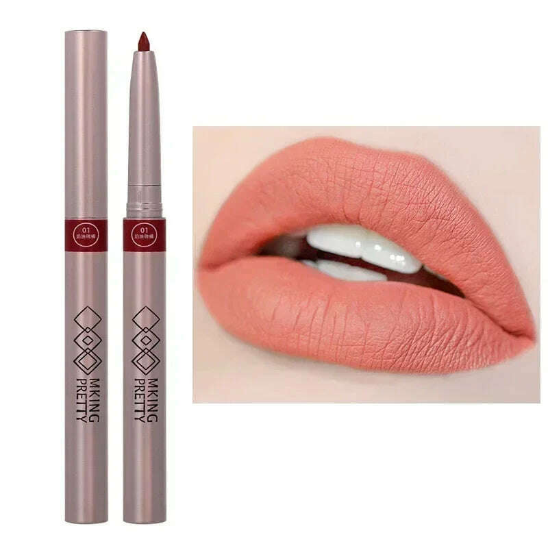 Nude Brown Lipliner Pen Waterproof Sexy Red Matte Contour Tint Lipstick Lasting Non-stick Cup Lipliner Pen Lips Makeup Cosmetic - KIMLUD