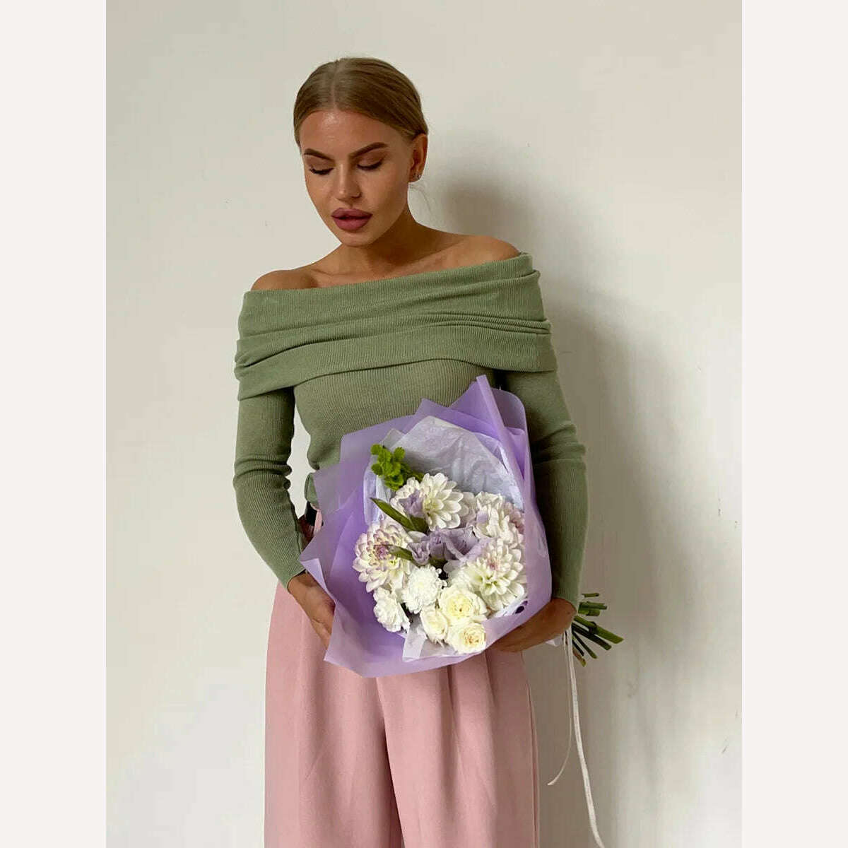Off Shoulder Sweater Women Winter Wool Cashmere Sweater Slash Neck Long Sleeve Knitted Top Female Jumper Sweaters Knitwear - KIMLUD