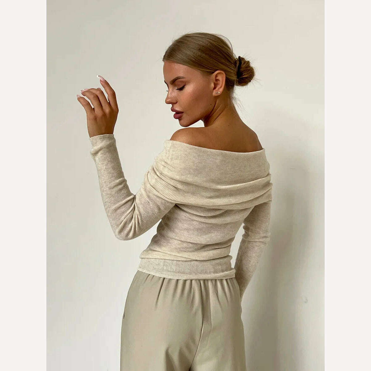 Off Shoulder Sweater Women Winter Wool Cashmere Sweater Slash Neck Long Sleeve Knitted Top Female Jumper Sweaters Knitwear - KIMLUD