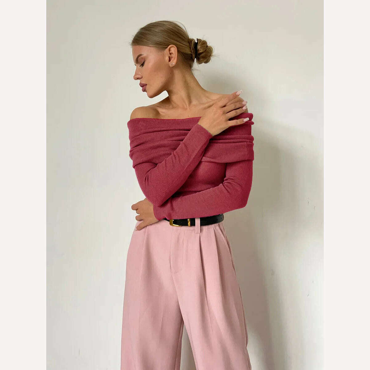 Off Shoulder Sweater Women Winter Wool Cashmere Sweater Slash Neck Long Sleeve Knitted Top Female Jumper Sweaters Knitwear - KIMLUD