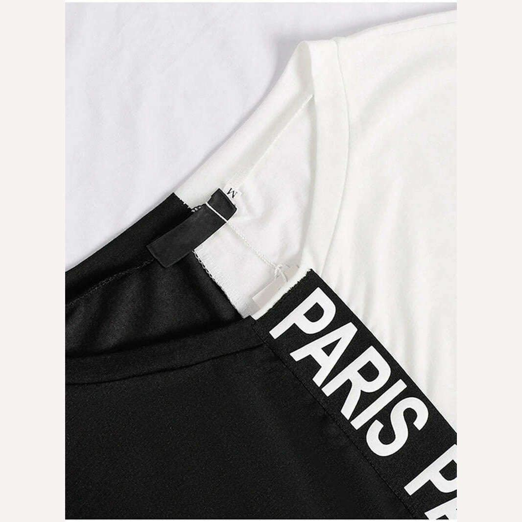 Off Shoulder Tracksuit Women Two Piece Set Summer Clothes Letter Print Colorblock Tshirt Top Long Pants Suit Women Set Outfits - KIMLUD