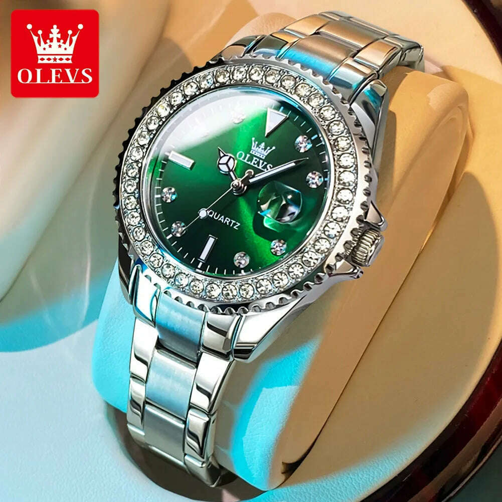 OLEVS Original Women Watch Luxury Diamond Stainless Steel Waterproof Quartz Ladies Wristwatch Luminous Femme Watches Reloj Mujer - KIMLUD