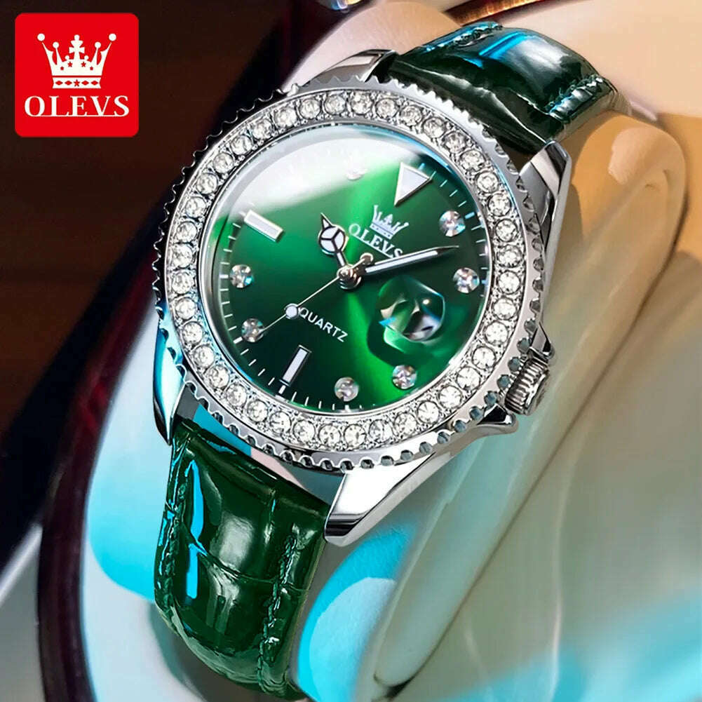 OLEVS Original Women Watch Luxury Diamond Stainless Steel Waterproof Quartz Ladies Wristwatch Luminous Femme Watches Reloj Mujer - KIMLUD