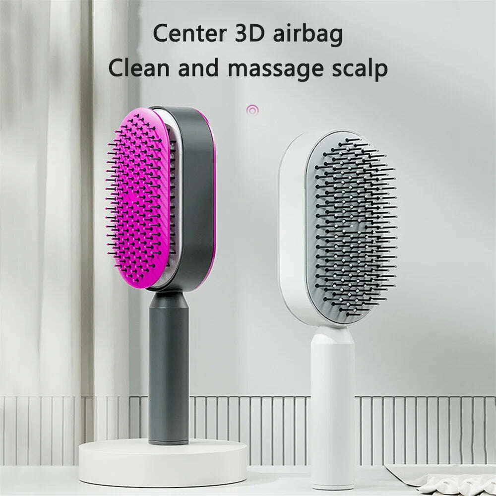 One-Key Quick Self Cleaning Hair Brush Women Massage Comb Hair Brush Air Cushion Detangling Scalp Massage Comb Styling Tools - KIMLUD