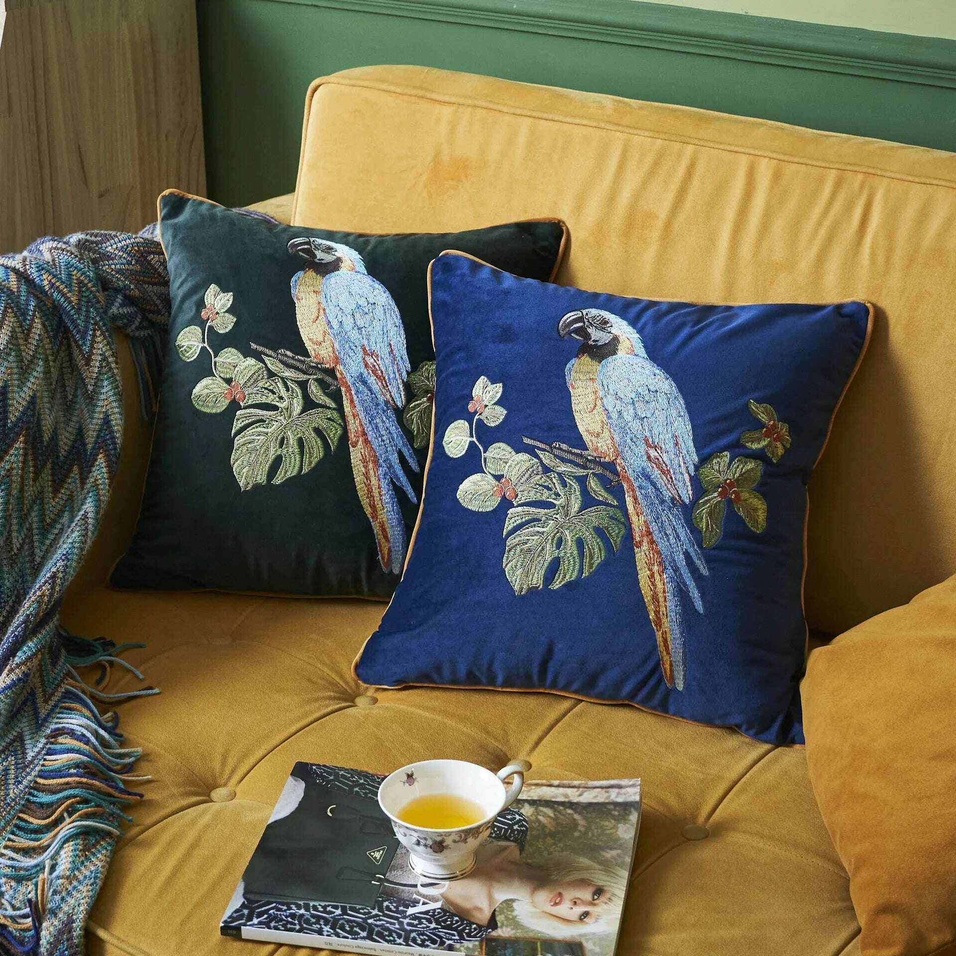 Plush American Parrot Leopard Embroidered Pillowcase, Bedside Cushion Cover, Office, Car, New - KIMLUD