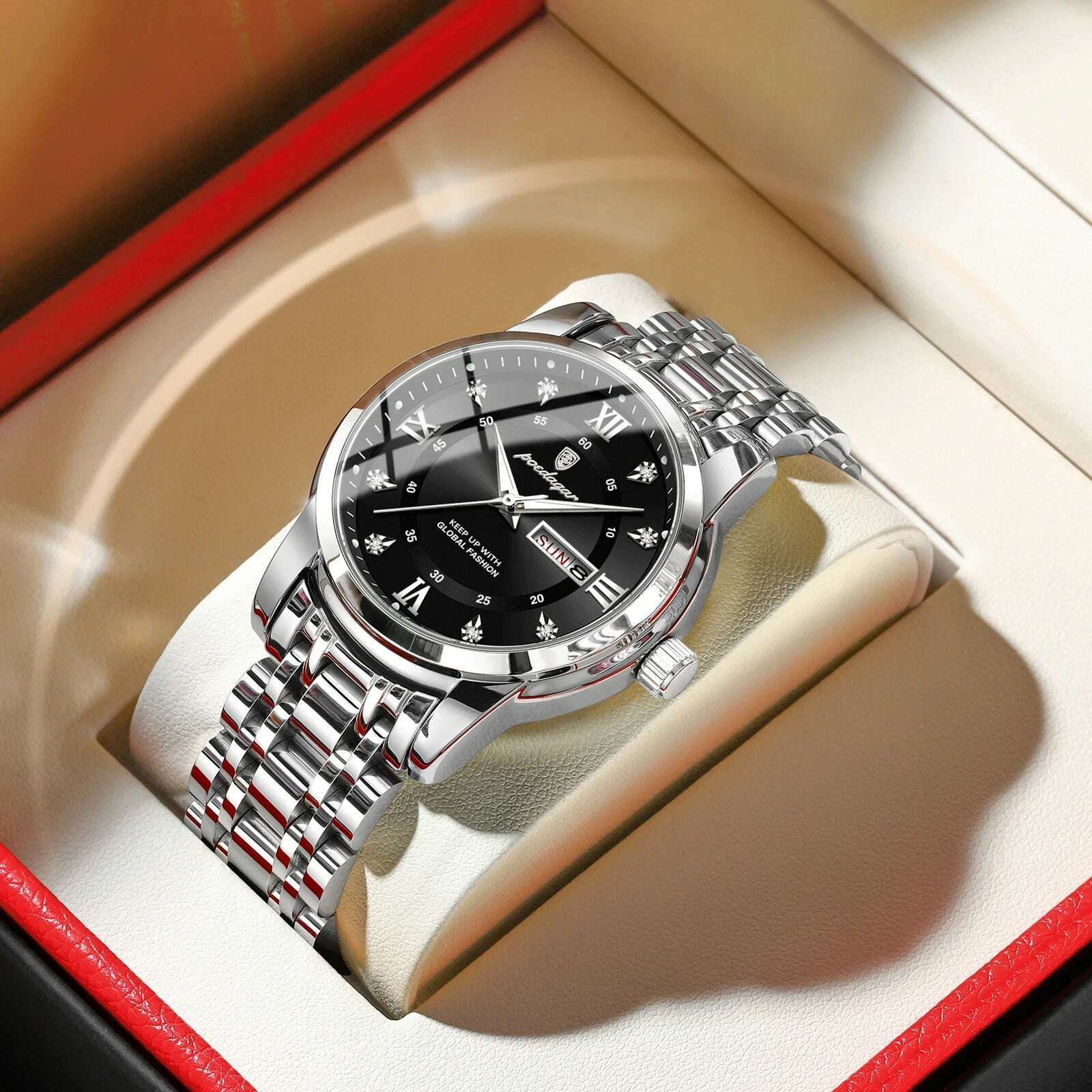 POEDAGAR Luxury Watch for Man Elegant Date Week Waterproof Luminous Men Watch Quartz Stainless Steel Sports Men's Watches reloj - KIMLUD