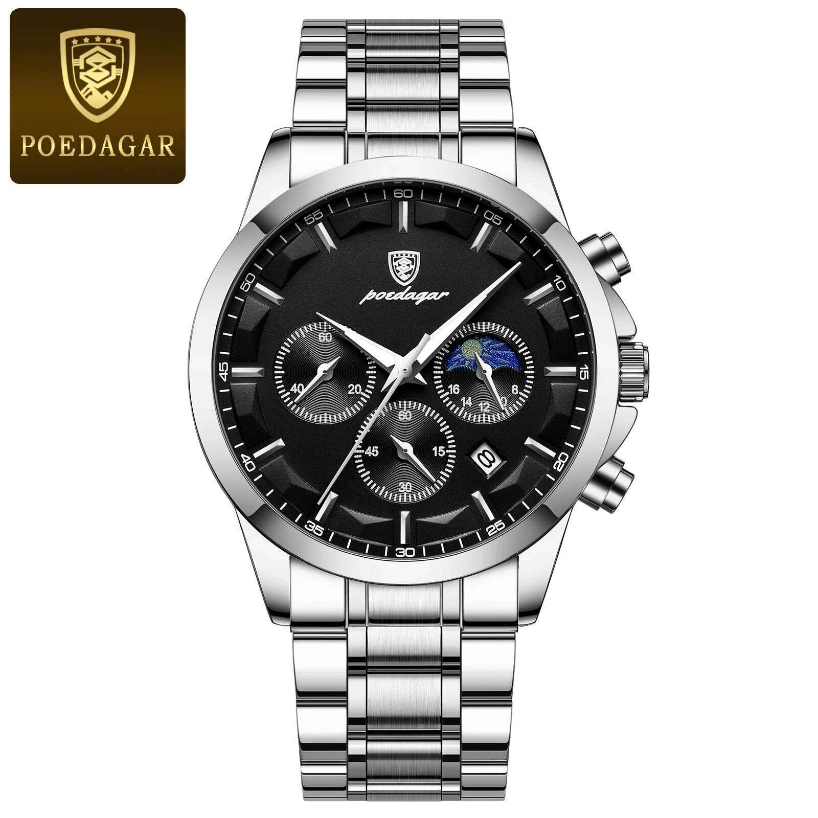 POEDAGAR Men Quartz Watch Luxury Sports Waterproof Chronograph Luminous Date Man Wristwatch Business Leather Men's Watches Clock - KIMLUD