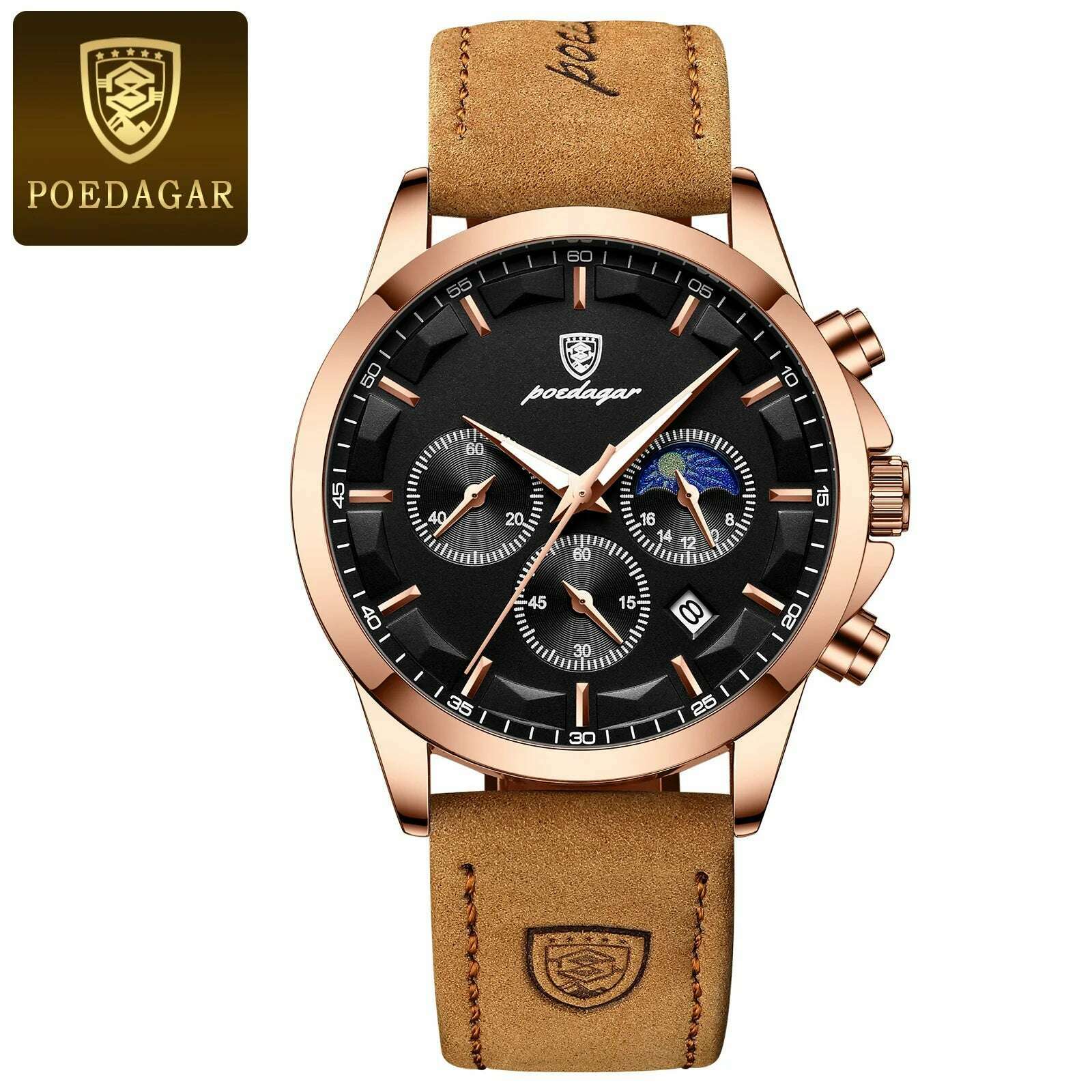 POEDAGAR Men Quartz Watch Luxury Sports Waterproof Chronograph Luminous Date Man Wristwatch Business Leather Men's Watches Clock - KIMLUD