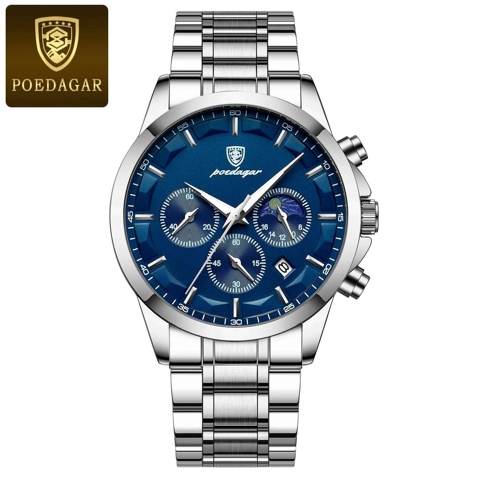 POEDAGAR Men Quartz Watch Luxury Sports Waterproof Chronograph Luminous Date Man Wristwatch Business Leather Men's Watches Clock - KIMLUD