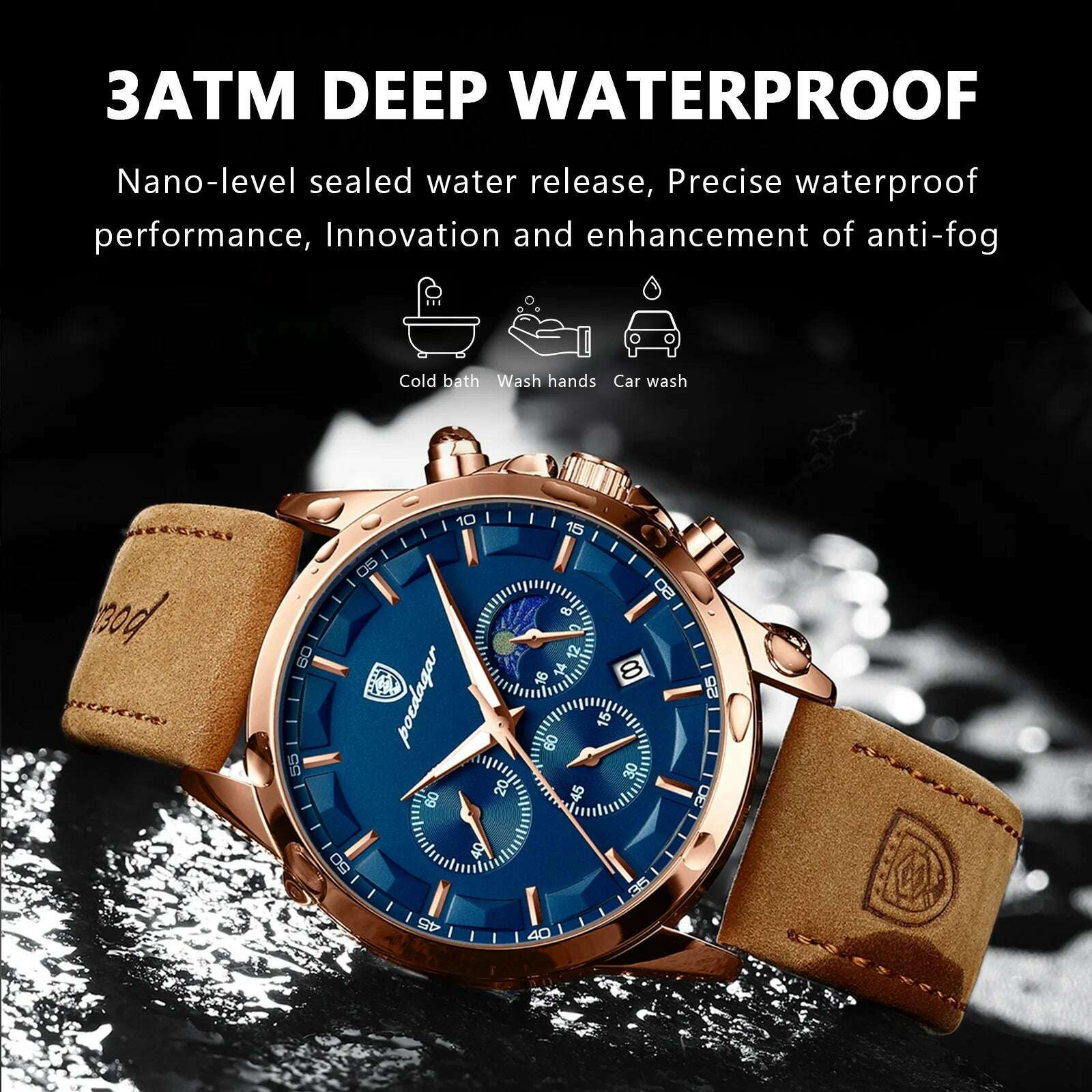 POEDAGAR Men Quartz Watch Luxury Sports Waterproof Chronograph Luminous Date Man Wristwatch Business Leather Men's Watches Clock - KIMLUD