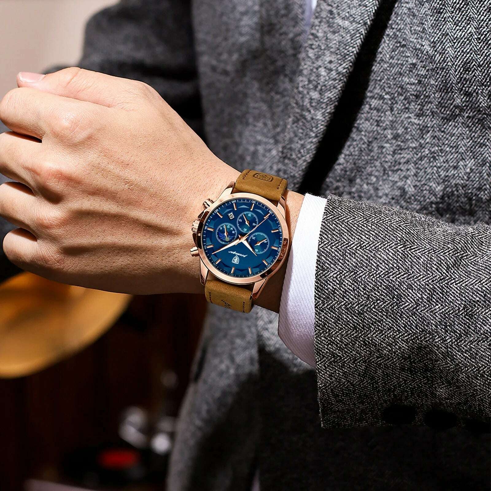 POEDAGAR Men Quartz Watch Luxury Sports Waterproof Chronograph Luminous Date Man Wristwatch Business Leather Men's Watches Clock - KIMLUD