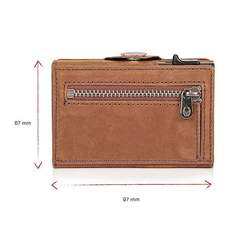 Pop-Up Credit Card Case with RFID Protection Genuine Leather Wallet with Compartment for Notes and Coins for Men and Women - KIMLUD
