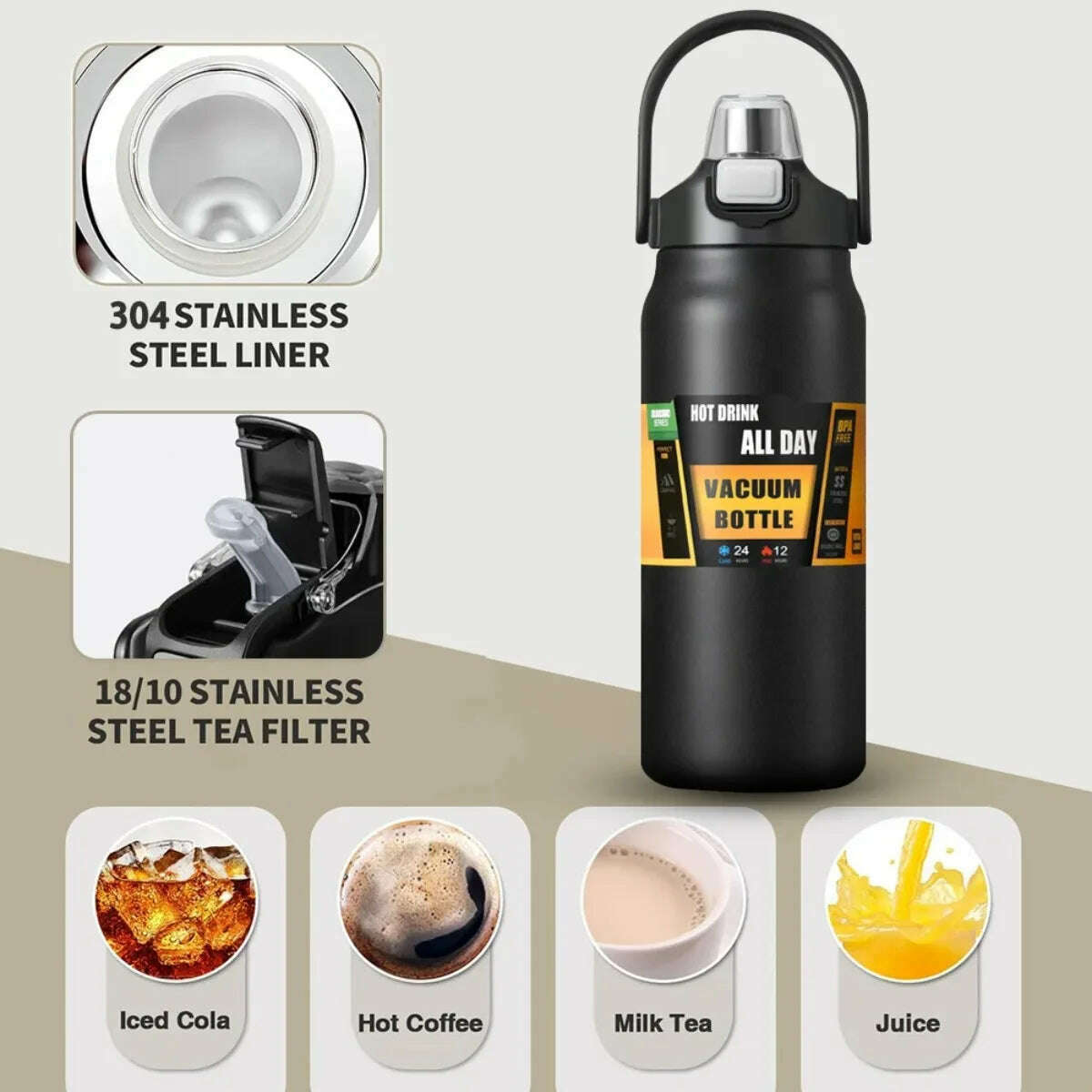 KIMLUD, Portable Thermos with Straw Outdoor Sport 304 Stainless Steel Thermal Mug Tumbler Travel Outdoor Vacuum Flasks Hot Water Bottle, KIMLUD Womens Clothes