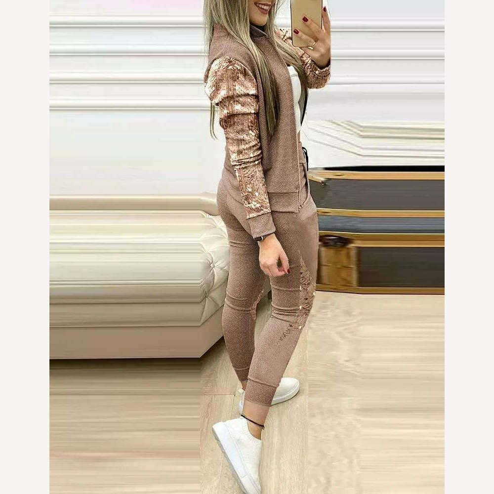 Trend Leopard 2 Two Piece Set Women Outfits Activewear Zipper Top Leggings Women Matching Set Tracksuit Female Outfits for Women - KIMLUD