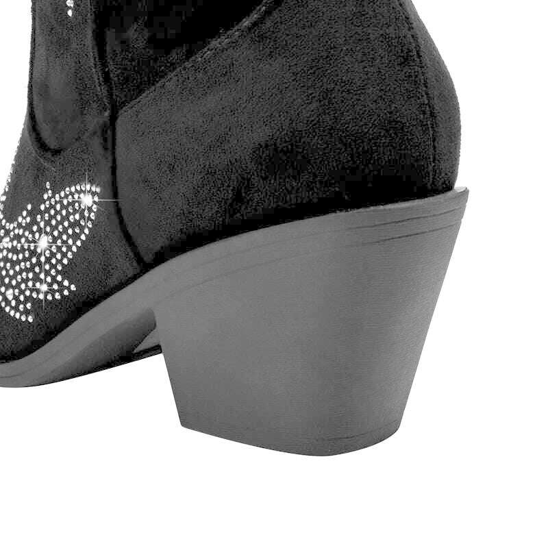 Kaky's New Water Diamond Maple Leaf Thick High Heel Pointed Large Women's Boots Short Boots - KIMLUD
