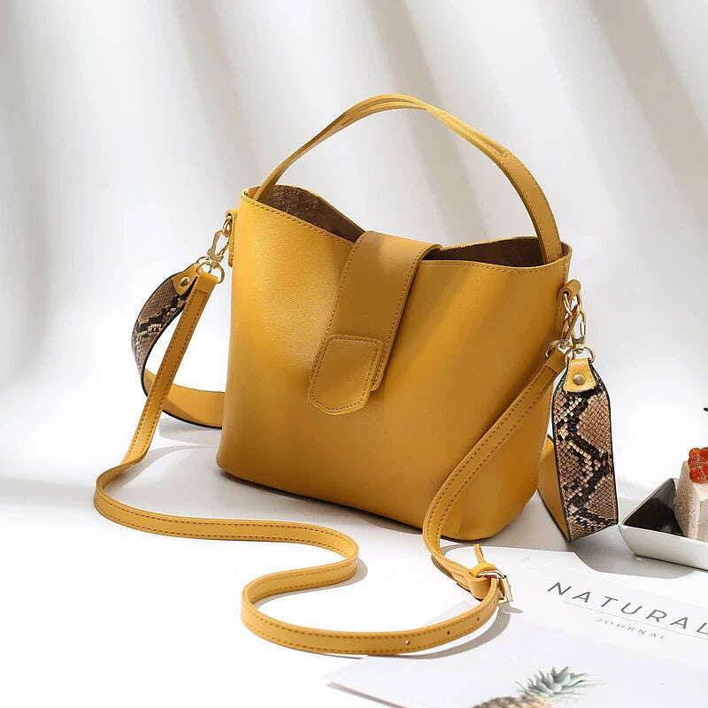 PU leather shoulder bags for woman messenger bags Serpentine wide strap Women bucket bag Composite Handbags bolsa feminina black - KIMLUD