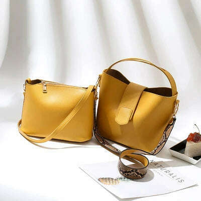 PU leather shoulder bags for woman messenger bags Serpentine wide strap Women bucket bag Composite Handbags bolsa feminina black - KIMLUD