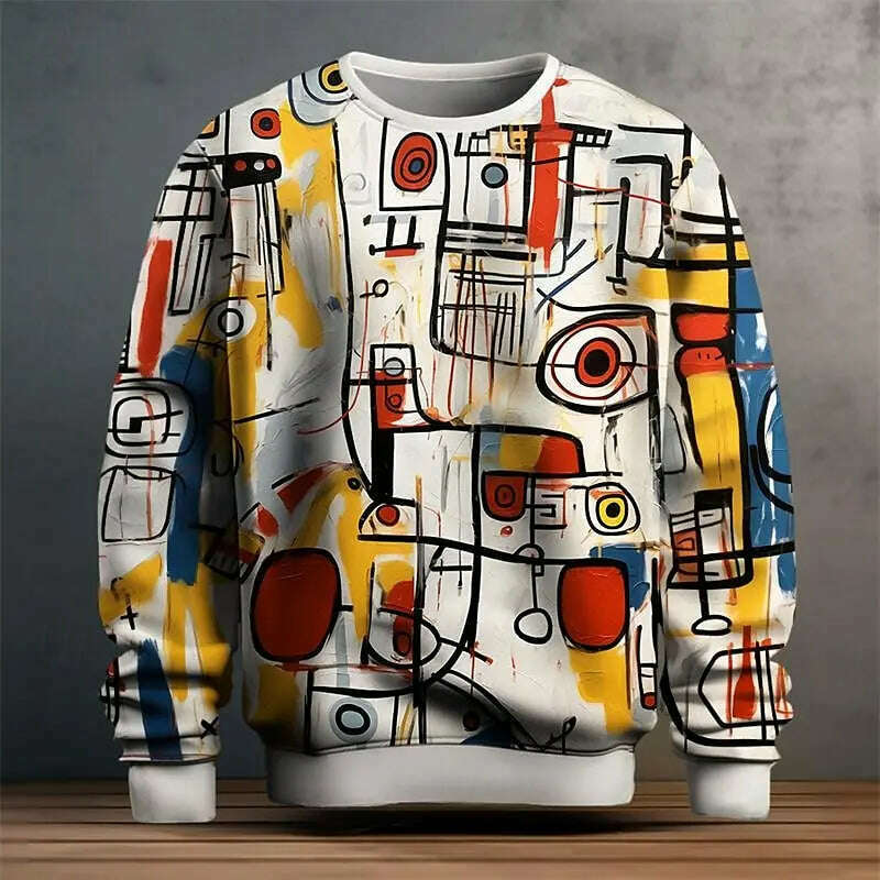 KIMLUD, Pullover Sweatshirt For Men Graffiti Graphic 3D Printing Long Sleeve Tops Oversized O-Neck Golf Pullover Casual Man Sweatshirts, AG01-YF080103 / 2XL, KIMLUD APPAREL - Womens Clothes
