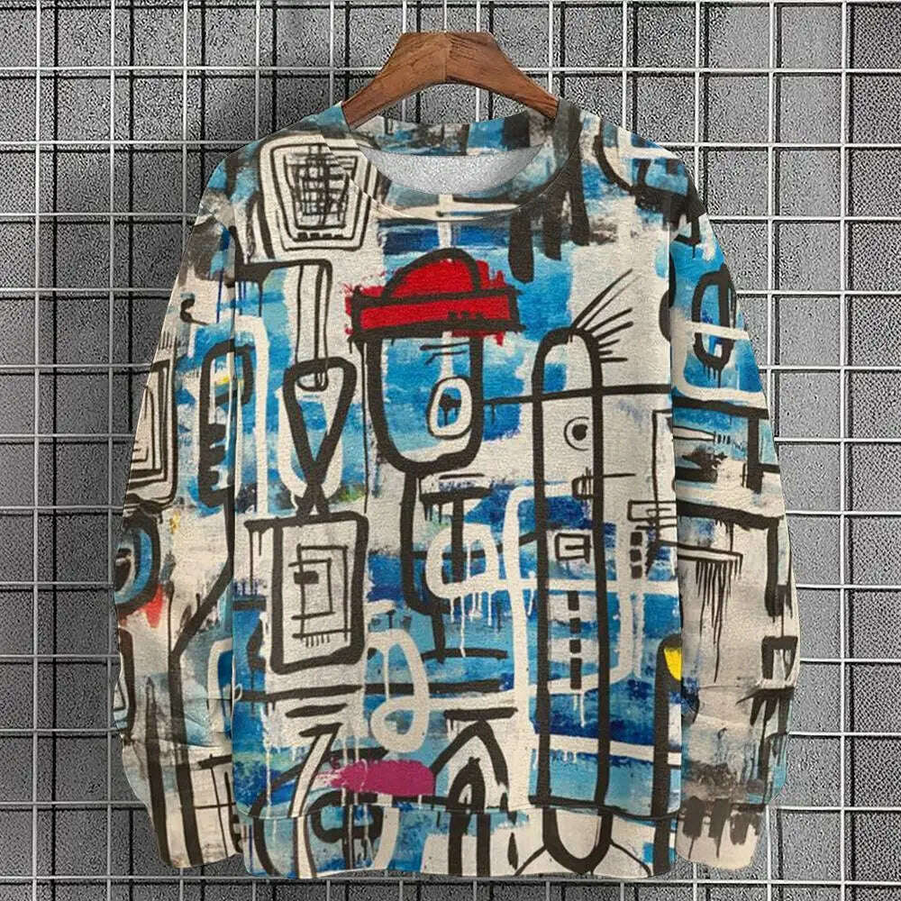 KIMLUD, Pullover Sweatshirt For Men Graffiti Graphic 3D Printing Long Sleeve Tops Oversized O-Neck Golf Pullover Casual Man Sweatshirts, AG01-SC20172 / 3XL, KIMLUD APPAREL - Womens Clothes