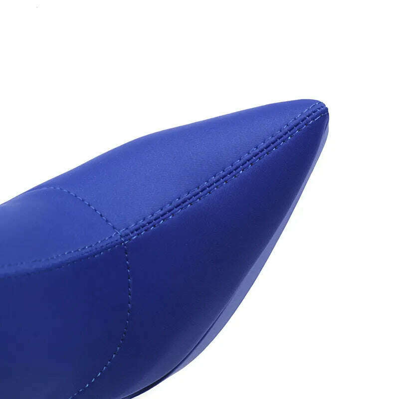 Purple Blue Rose Red Black Women Ankle Boots Platform Square High Heel Ladies Short Boots Elastic Fabric Pointed Toe Dress Shoes - KIMLUD