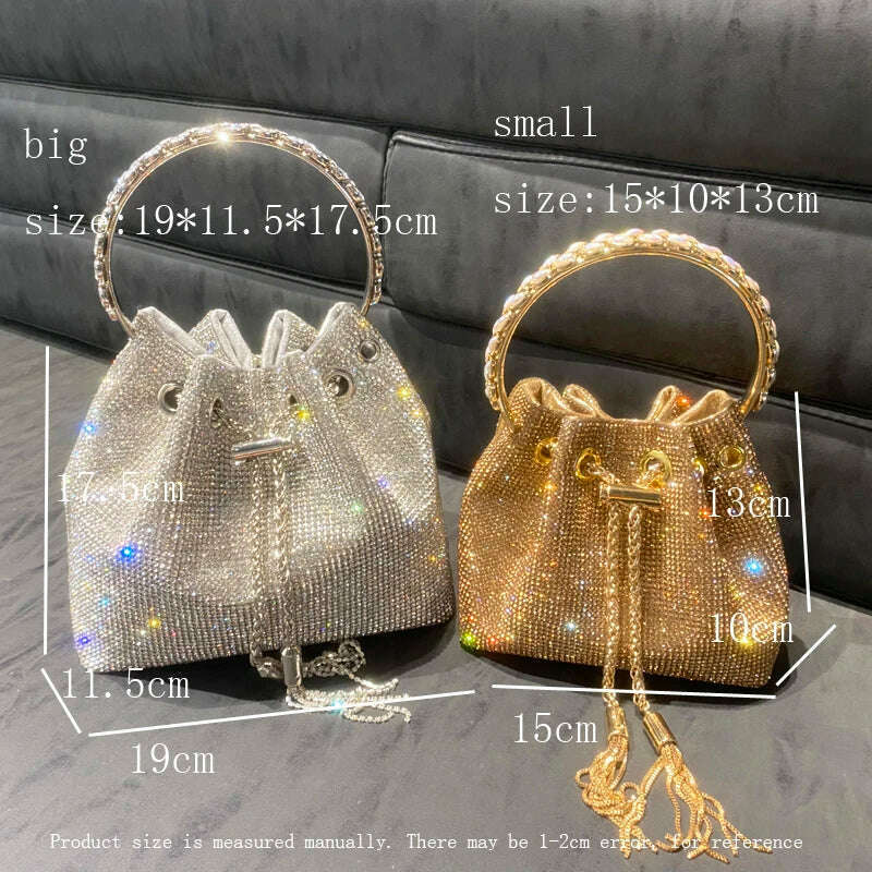 purses and handbags bags for women luxury Designer bucket clutch purse evening banquet bag Crystal rhinestone shoulder bag - KIMLUD
