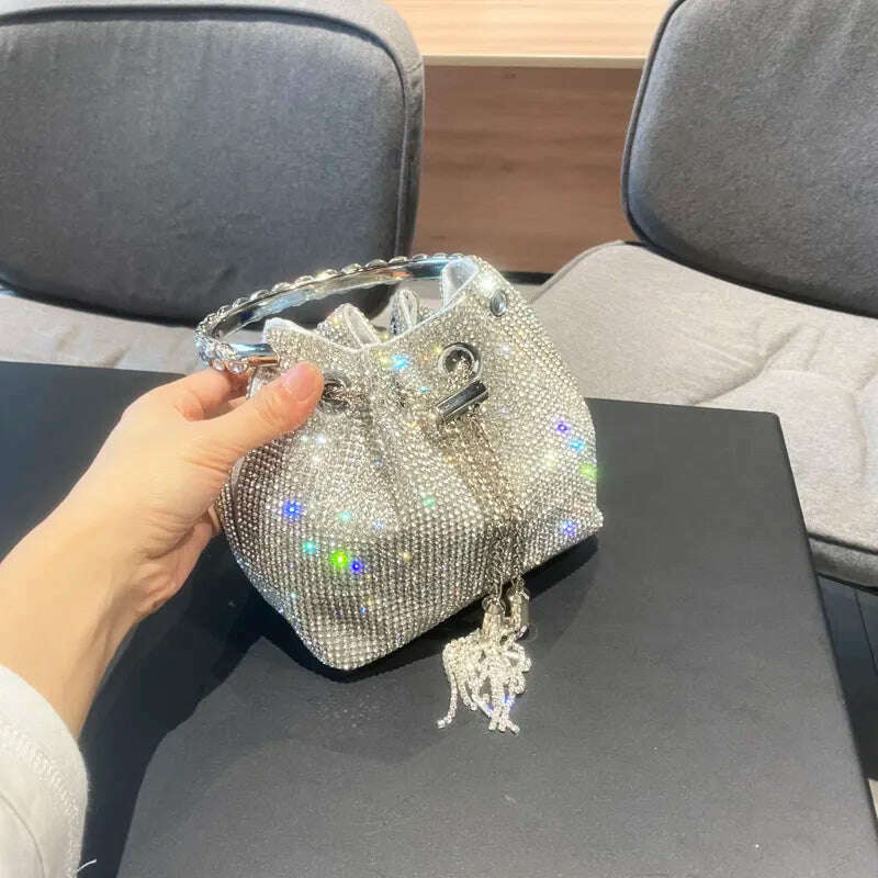 purses and handbags bags for women luxury Designer bucket clutch purse evening banquet bag Crystal rhinestone shoulder bag - KIMLUD