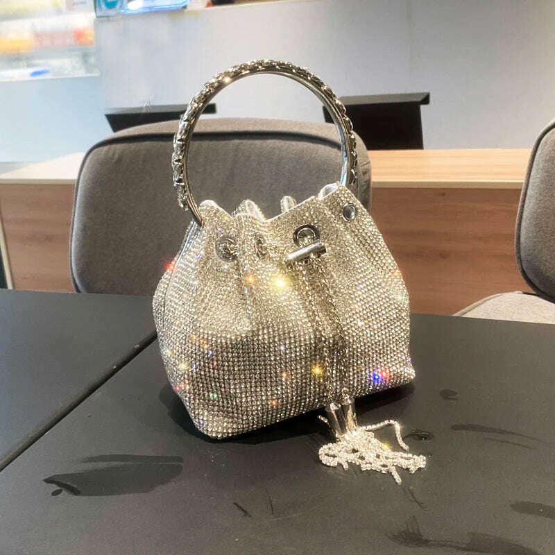 purses and handbags bags for women luxury Designer bucket clutch purse evening banquet bag Crystal rhinestone shoulder bag - KIMLUD