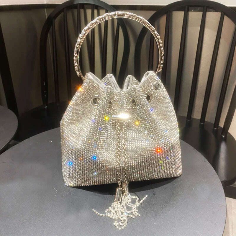 purses and handbags bags for women luxury Designer bucket clutch purse evening banquet bag Crystal rhinestone shoulder bag - KIMLUD