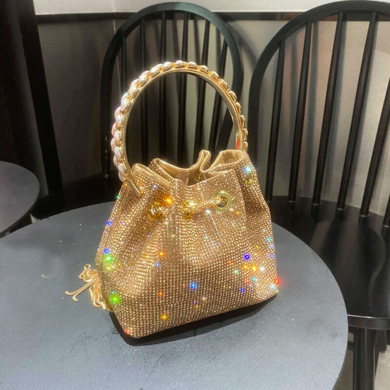 purses and handbags bags for women luxury Designer bucket clutch purse evening banquet bag Crystal rhinestone shoulder bag - KIMLUD