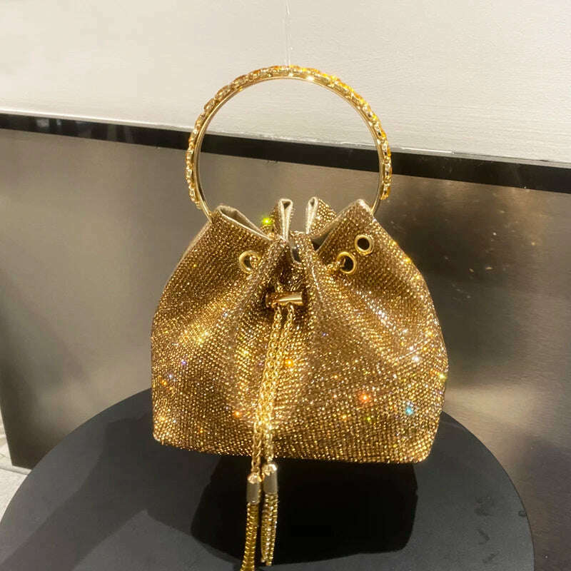 purses and handbags bags for women luxury Designer bucket clutch purse evening banquet bag Crystal rhinestone shoulder bag - KIMLUD