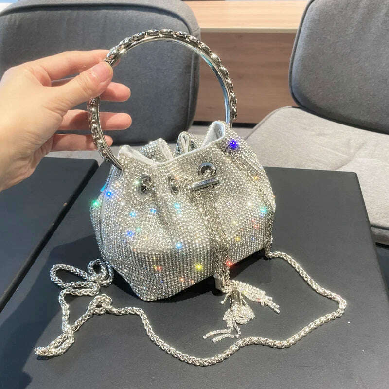 purses and handbags bags for women luxury Designer bucket clutch purse evening banquet bag Crystal rhinestone shoulder bag - KIMLUD
