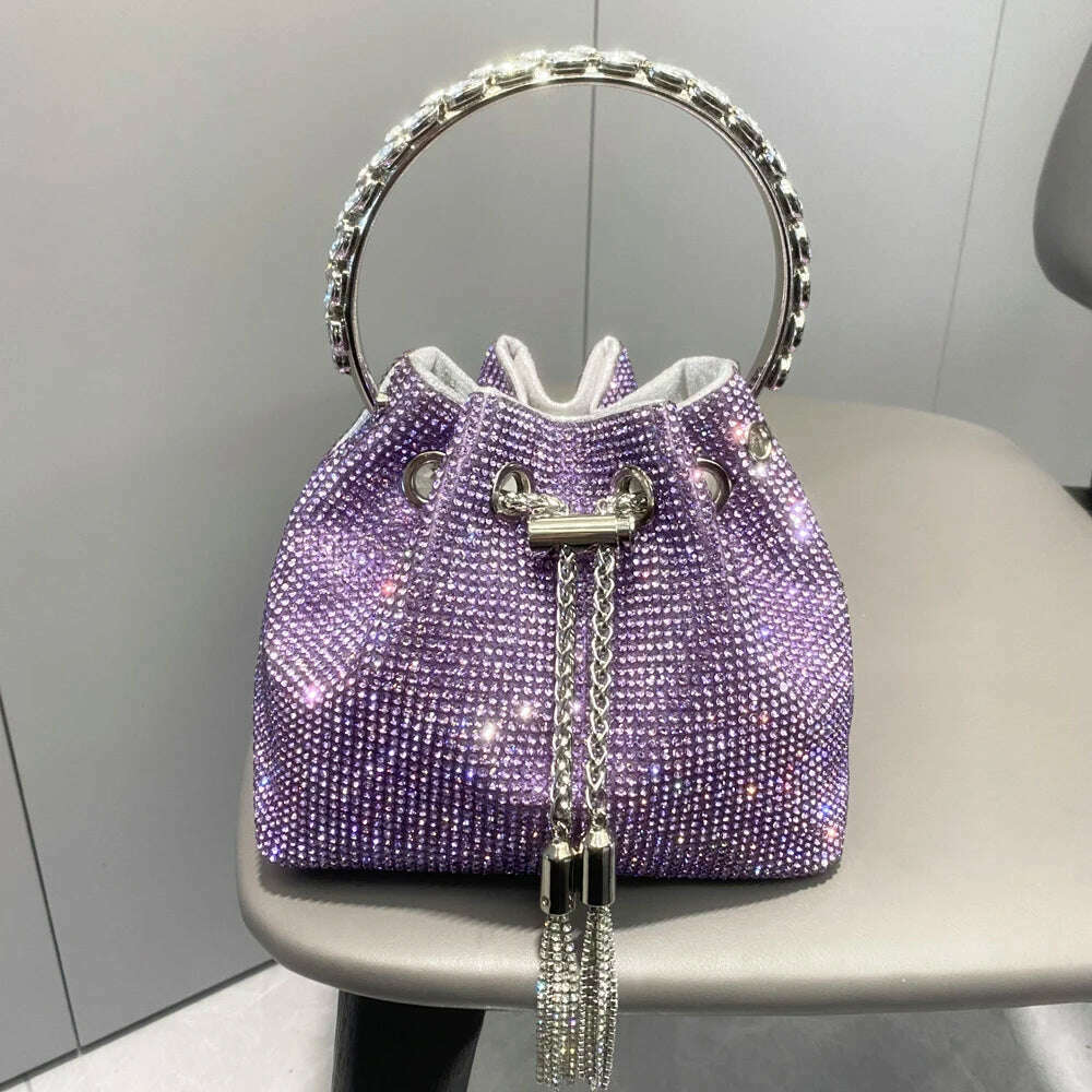 purses and handbags bags for women luxury Designer bucket clutch purse evening banquet bag Crystal rhinestone shoulder bags - KIMLUD