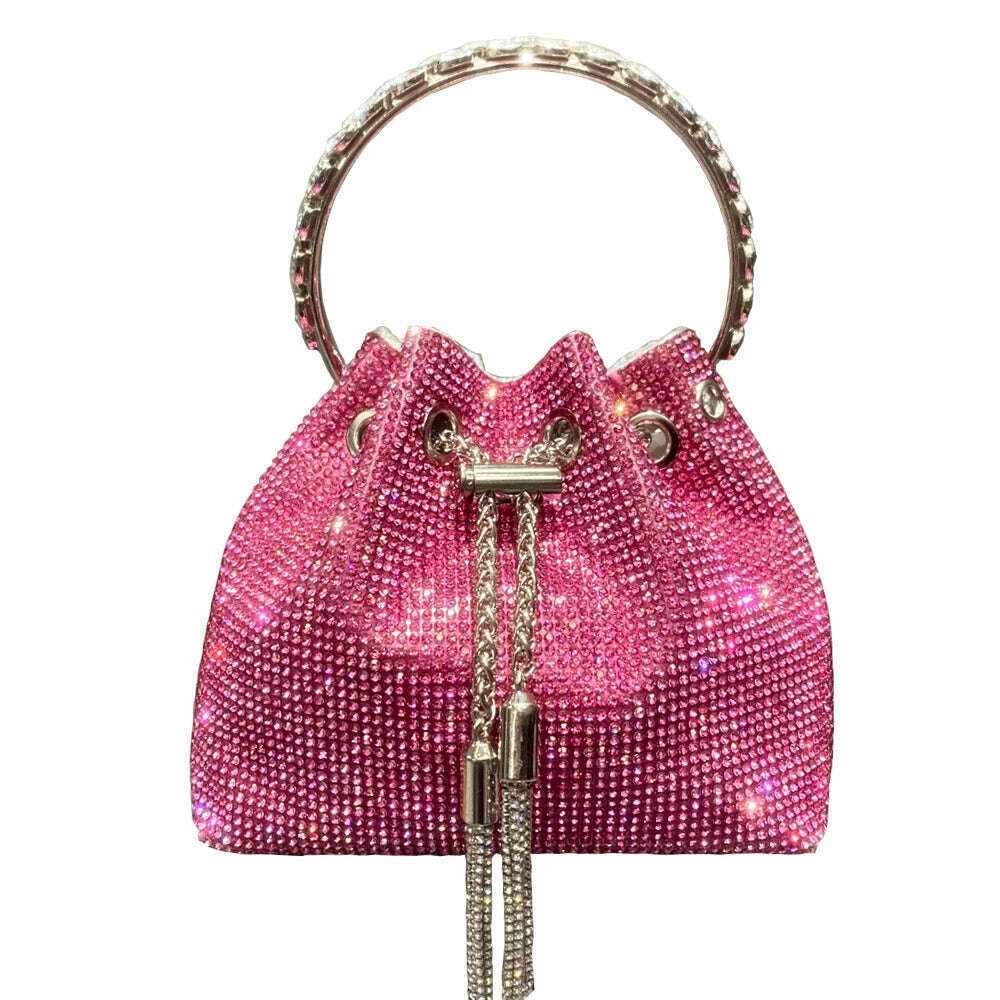 purses and handbags bags for women luxury Designer bucket clutch purse evening banquet bag Crystal rhinestone shoulder bags - KIMLUD