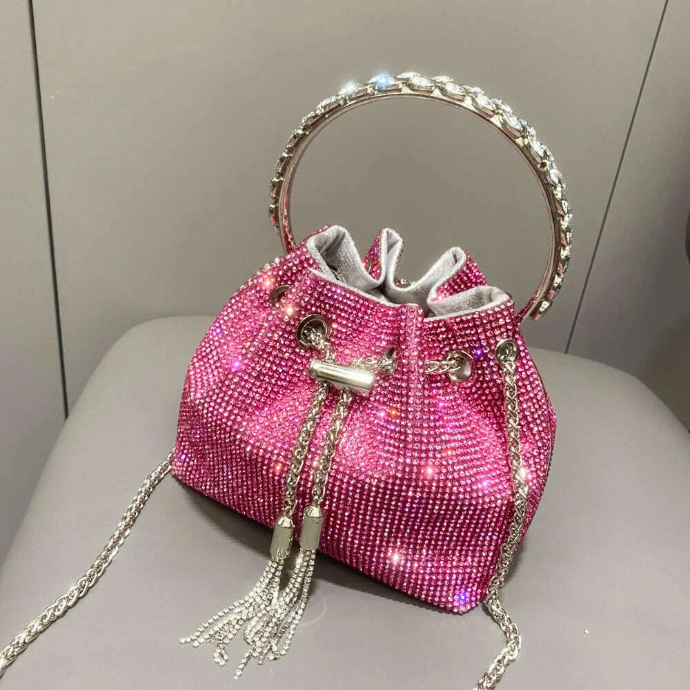 purses and handbags bags for women luxury Designer bucket clutch purse evening banquet bag Crystal rhinestone shoulder bags - KIMLUD